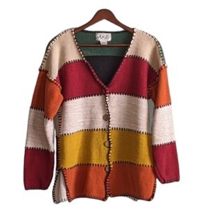 A.K.F. Color Block Cardigan, Vintage, Medium